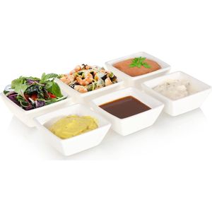 6 x Porseleinen Dessertschalen - Saladeschalen voor Ontbijtbuffet - Servies voor Desserts, Sauzen en Dips - Keramische Compoteschalen (Verpakking van 6 - Schaal - Wit)