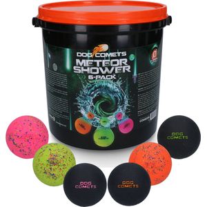 Dog Comets Meteor Shower - Hondenspeelgoed Multipack - Stardust Hondenballen - Ø6 6 ballen - 100% Rubber - Stuiterend en Drijvend - Met opbergemmer