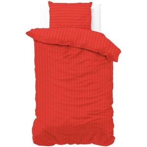 1-persoons dekbedovertrek (dekbed hoes) helder rood gestreept met fijne rode strepen / banen eenpersoons 140 x 220 cm (beddengoed slaapkamer cadeau idee!)