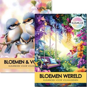 Kleuren & Ontspannen - Luxe Kleurboeken Bundel voor Volwassenen - Set van 2: Planten, Bloemen en Dieren - 104 Unieke Natuur Illustraties op A4 - Perfect Cadeau - KLEURLAB®