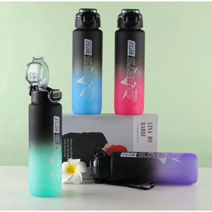 HYDRAGLAZIC 700 ml glazen waterfles met 2 klap- en bamboestrodeksels, sportwaterfles met