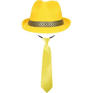 Toppers in concert - Carnaval verkleedset Yellowman - hoed en party stropdas - geel - heren/dames - verkleedkleding accessoires