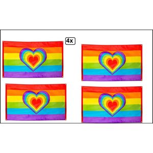 4x Vlag regenboog love 90cm x 150cm - Pride kleuren thema feest festival vrijheid fun Liefde party rainbow