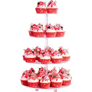 Cupcake Stand, Cake Stand 4 Tier Acryl met Basis, Heldere Ronde Cake Stand 4 Tier Acryl voor Bruiloft, Verjaardag, Afternoon Tea, Feest