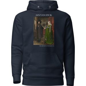 Jan van Eyck 'Het Arnolfini Portret' (""The Arnolfini Portrait"") Beroemd Schilderij Hoodie | Unisex Premium Kunst Hoodie | Navy Blazer | M