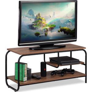 Relaxdays tv tafel - industrieel - met opbergruimte - 43x90x35 cm - houtlook - metaal