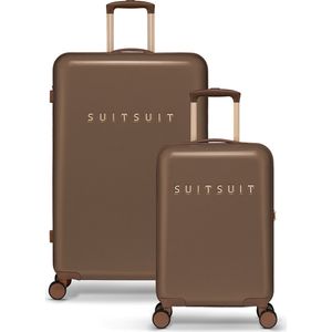 SUITSUIT Kofferset 2 delig - Reiskoffer groot - Handbagage koffer 55x35x20 - Kofferset - Veilig TSA Cijferslot - Reiskoffer set - Reiskoffer met wielen - Fab Seventies koffersets Cocoa Brown - Bruin