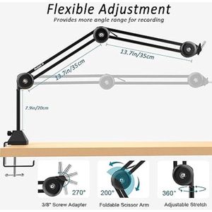 microfoonarm / Premium Low Profile Microphone Arm and Cable Ducts, Desk Clamp,