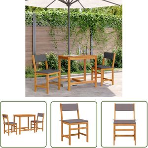 The Living Store 3-delige Balkonset met kussens massief acaciahout - Balkonset - Acacia Hout - Tuinset - Eetkamerstoel - Buitentijd