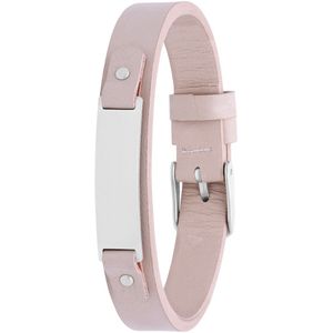 Lucardi Kinder Gerecycled stalen jongens armband leer zand - Armband - Staal - Zilverkleurig - 20.5 cm