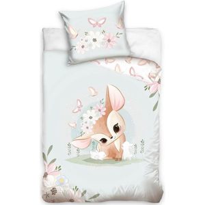 Kinderbeddengoedset, 135 x 200 cm, 80 x 80 cm, haas, vlinders, bloemen, lente, 100% katoen met YKK-ritssluiting, zacht, voor meisjes