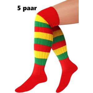 5x Paar Lange sokken rood/geel/groen gebreid mt.41-47 - knie over - Tiroler heren dames kniekousen kousen voetbalsokken festival Oktoberfest voetbal