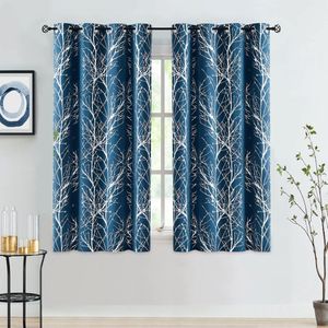 Selbro ® Gordijnen met Blauw-Zilver Metallic Takpatroon voor Elegante Raamdecoratie en Isolatie