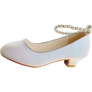 Communie schoenen - Prinsessen schoenen wit glitter met pareltjes - maat 30 (binnenmaat 19,5 cm) bij bruidsmeisjes jurk