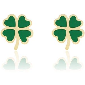 OOZOO Jewellery - Goudkleurig/groene oorbellen met een groene klaver - SE-3004