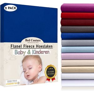 Bed Couture  Flanel Fleece Kinder Hoeslaken - 100% Katoen Extra zacht en Warm - Ledikant - 70x120  Cm - Koningsblauw
