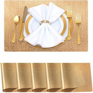 Afwasbare placemats set van 6 - rond - goud - gripvast - hittebestendig - tafelonderzetters - keuken restaurant hotel