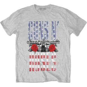 Guns N' Roses - US Flag In Logo Heren T-shirt - M - Grijs