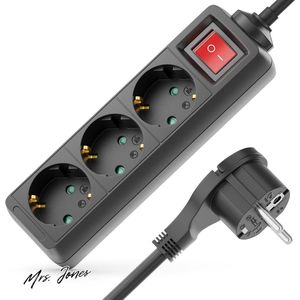 Mrs. Jones Premium Collection Verlengdozen - 3-voudige Stekkerdoos - Plat - 30 m Kabel - Zwart - Robuust .