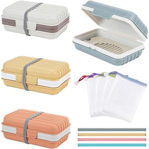 Draagbare Zeepbakjes Set - 4 Stuks Lekvrije Zeepdozen met Deksel voor Reizen, Wandelen en Sport