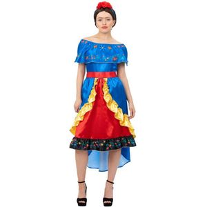 Smiffy's - Spaans & Mexicaans Kostuum - Mexicaanse Artistieke Frida - Vrouw - Blauw, Rood - Medium - Halloween - Verkleedkleding