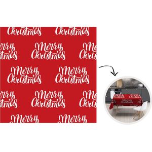 Tafelkleed - Tafellaken - 100x100 cm - Quotes - Christmas - Patronen - Rood - Wit - Binnen en Buiten