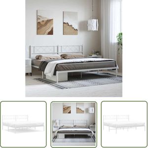 The Living Store Bedframe met hoofdbord metaal wit 183x213 cm - Metalen Bedframe - Klassiek Bed - Bedframe Wit - Staal Bedframe - King Size Bed