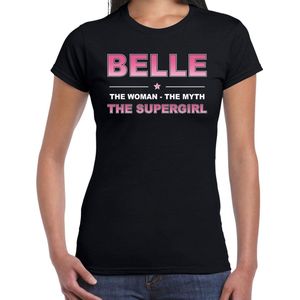 Naam cadeau Belle - The woman, The myth the supergirl t-shirt zwart - Shirt verjaardag/ moederdag/ pensioen/ geslaagd/ bedankt XXL