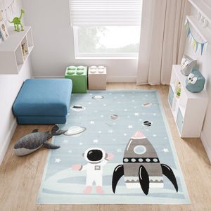 Tapiso Baby Vloerkleed Grijs Blauw Heelal Kinderkamer Tapijt Maat- 200x300