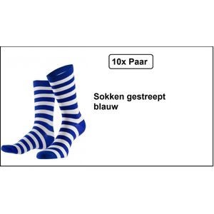 10x Paar sokken gestreept blauw wit 36-41 - Thema feest party disco festival partyfeest carnaval optocht