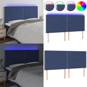 vidaXL Hoofdbord LED 200x5x118/128 cm stof blauw - Hoofdbord - Hoofdborden - Hoofdeinde - Houten Hoofdbord