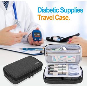 Diabetici-tas voor onderweg, tas voor bloedglucosemeters en diabetici-accessoires (alleen tas), zwart
