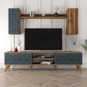 Arabic House - Tv-Meubel Class S - Blauw - Melamine/Walnoot - 44x180cm