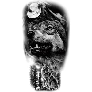 Wolf Sleeve Tattoo | Tijdelijke tattoo sleeve volwassenen | Neptattoo | Wolf Temporary Tattoo | 21 cm x 11,4 cm