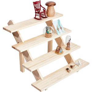 Goodivery ® 4-laags boomstam Retail-oorbeldisplay Riser-oorbelringhouder Verwijderbaar onbehandeld hout Retail-sieradenkaarten-displaystandaard met groef voor handwerk Sieradendisplay 39 x 40 x 32 cm