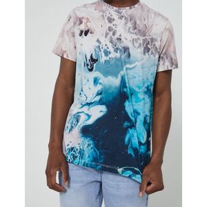Heren / Mannen korte mouw T-shirt | Wit | Blauw | Paint Print | - Maat S