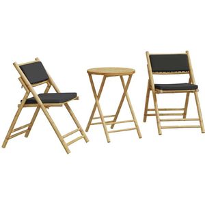 vidaXL Bistroset - Bistrosets - Tuinset - Tuintafel - 3-delige Bistroset inklapbaar met kussens bamboe donkergrijs