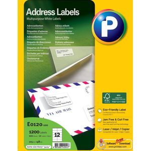 Printec Adres etiketten - 100 vel - 105x48mm - 12 labels per A4 - 1200 stickers per doos
