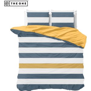 The One Bedding Dekbedovertrek Strepen - 240 x 220 cm - Lits jumeaux - 2 Kussenslopen - Katoen - Indigo Blauw & Okergeel