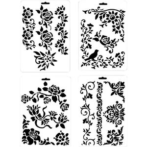 Witte kunststof tekening schildersjablonen bloemen planten grafische sjablonen voor doe-het-zelf kunst auto journaling scrapbooking 4 stuks