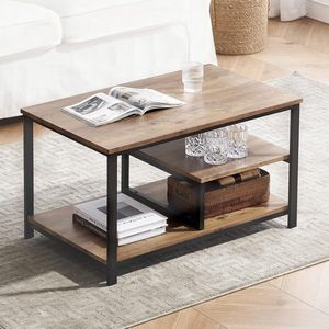 Industriële salontafel met opbergplank modern design - woonkamer houten tafelblad en metalen frame - rustiek bruin