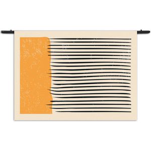 Velours Wandkleed Scandinavisch Oranje Zwart Rechthoek Horizontaal XL (105 X 150 CM) - Wandkleden - Met roedes