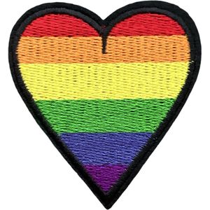 Regenboog Hart Strijk Embleem Patch 5.8 cm / 6.5 cm / Rood Oranje Geel Groen Blauw Paars