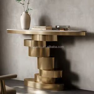 Moderne Console Tafel – Wit Marmer & RVS Frame – Uniek Ontwerp – Luxe Entree Meubel – Model 8497