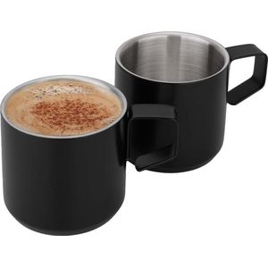 Roestvrijstalen espressokopjes, 2-delige set, 120 ml, dubbelwandig geïsoleerd, onbreekbaar, steelloze beker, kleine mok voor outdoor-evenementen, picknick-party, zwart