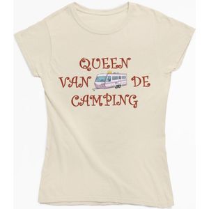 Queen van de Camping T-shirt – Roze Caravan Met Kroon – Dames Zomershirt