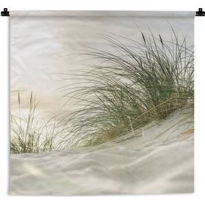 Wandkleed - Wanddoek - Duinen met helmgras onder de zon van het Duitse nationaal Park Schleswig-Holsteinisches Wattenmeer - 90x90 cm - Wandtapijt