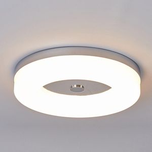 Lindby - LED plafondlamp - 1licht - metaal, kunststof - H: 5.5 cm - chroom, gesatineerd wit - Inclusief lichtbron