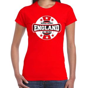 Have fear England is here t-shirt met sterren embleem in de kleuren van de Engelse vlag - rood - dames - Engeland supporter / Engels elftal fan shirt / EK / WK / kleding S