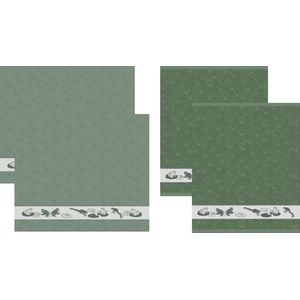 DDDDD - Froggy - Theedoeken en Keukendoeken Set - Set van 4 - Katoen - Kikkerprint - 60x 65 cm/50x55 cm - Groen